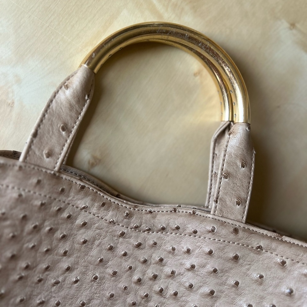Ivanka Trump Tan Ostrich-Embossed Shoulder Bag with Gold Hardware - Picture 12 of 15